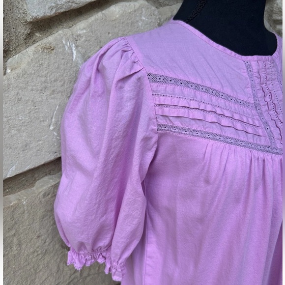 J Crew Tunic Top Small Pink 3/4‎ Puff Ruffled Sleeves Embroidered Excellent - Picture 4 of 8
